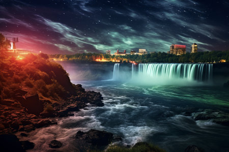 Majestic Nighttime Beauty: A Spectacle of Niagara Falls at 3 AM - Captured by Irag439995 and Relaxed_98の素材