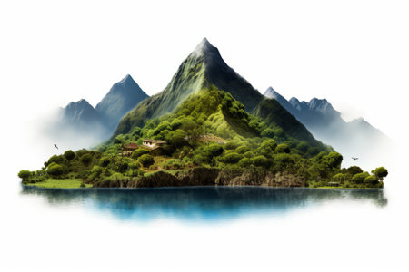 Stunning Panoramic View of an Isolated Hill and Mountain on a White Background: Clip Path Includedの素材