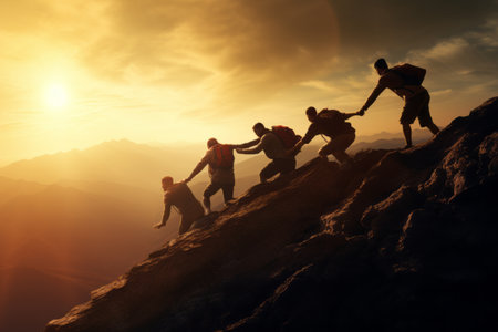 Mountain Sunrise: Unity in Ascendancy as Adventurers Aid Each Otherの素材
