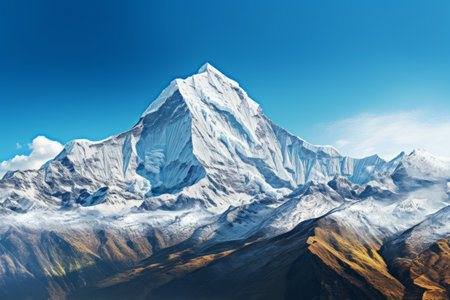 Majestic Solitude: A Panoramic Glimpse of Mount Dhaulagiri Amidst the Serene White Skyの素材