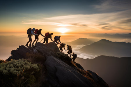 Ascending Together: The Empowering Sunrise Hike Uniting Lives for an Active and Fit Lifestyleの素材