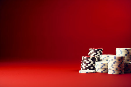 Winning in Style: Poker Chips, Dices, and Text Space on Red Backgroundの素材