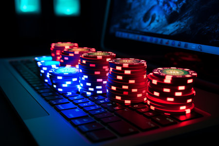Exploring the Thrills: Illuminated Online Casino Game with Poker Chips on Keyboardの素材