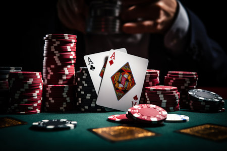 A Winning Hand: The Unbeatable Duo of Two Aces and Countless Chips in the Hands of the Relaxed Player, irag439995!の素材