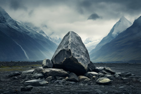 The Serene Journey: Unearthing One Stone in the Majestic Mountainsの素材