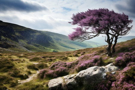 Majestic Purple Heather Amongst the Verdant Green Mountains of Comeraghの素材