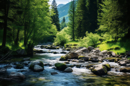 Captivating Journey: Exploring the Enchanting Mountain River Streams amidst Serene Woodsの素材