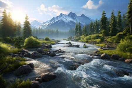 Immersed in Nature's Majesty: Exploring the Majestic River Rapids in the Northern Forest and Mountains at _96の素材