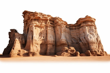 Stunning Rock Formations Stand Tall in the Desert: A Captivating Sight Isolated on a White Backgroundの素材