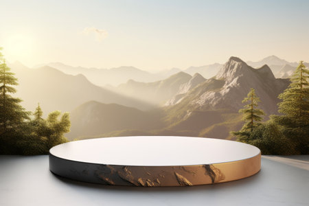 The Majestic Mountain Vista: A Slab Podium with a View - Front Showcase _99の素材