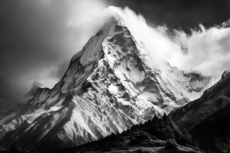 Captivating Monochromatic Views: Traversing the Majestic Himalaya of Nepal on the Mount Everest Base Camp Trekの素材