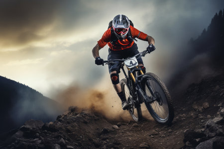 Adrenaline-fueled Excitement: Conquering Single Track Trails on a Sport Mountain Bikeの素材