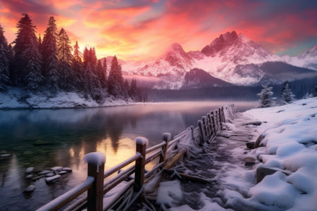 Captivating Winter Sunrise at High Tatras National Park: An Unforgettable Viewの素材