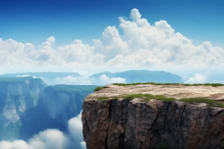 Majestic Solitude: A Serene Mountain View from the Empty Cliff Edgeの素材