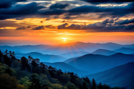 Captivating Sunset: A Majestic View of the Blue Ridge Appalachian Mountains in North CA_77の素材