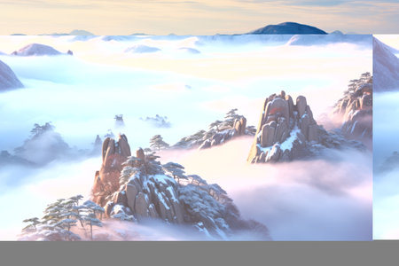 Unveiling the Majestic Landscapes: Korea's Mountains Transformed by Pristine Blue Skies and Enchanting Fogの素材