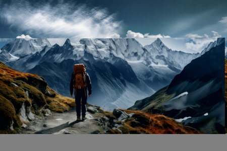 Adventurous Bliss: Embracing Nature's Majesty with a Backpack - Captivating Mountain Panorama in Iraq!の素材