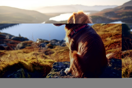 The Majestic Canine: A Mountain-dwelling Dog's River Gazing Adventureの素材