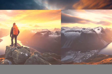 Awe-Inspiring Norway Sunset: Thrills of Hiking Above Mountain Cloudsの素材