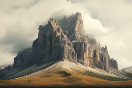 The Majestic Odle Dolomite Massif in Italy: A Breathtaking View from Seceda, Isolated on a Serene White Backgroundの素材