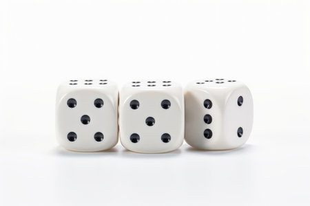 Captivating Composition of Three Dices on a Serene White Background â AR 3 2 IRA G439995 Relaxed_98の素材