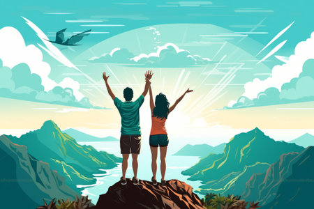 Unbounded Bliss: Adventure of a Lifetime with a Joyful Couple, Majestic Mountains, and Enchanting Island Horizonsの素材