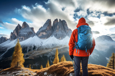 Powerful Wanderlust: Exploring Italy's Three Peaks of Lavaredo with a Blue Jacketの素材