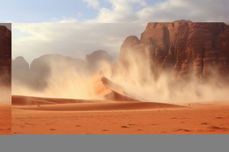 Dusty Whirlwinds: Unleashing the Power of Wind in Wadi Rum, Sahara, and the Arabian Desertの素材