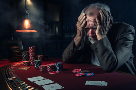 Down on His Luck: The Tragic Tale of an Unfortunate Senior Gambler Losing it All in Online Casino - Capturing the Despairの素材