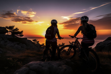 Exploring Nature's Beauty: A Conversation Between Two Adventurous Females on Mountain Bikesの素材