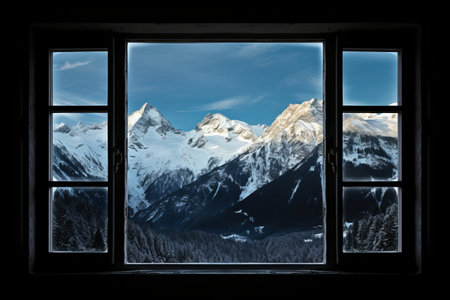 Enchanting Snowscape: A Glimpse through the Dark Room Window_96の素材