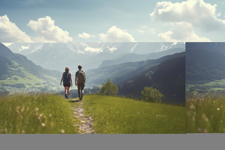 Exploring the Majestic Austrian Alps: Adventurous Couple Ascends Snow-Covered Mountainsの素材