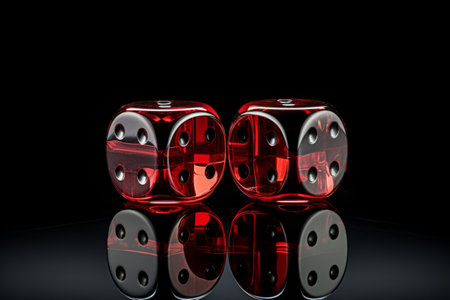 Dice Duo: A Reflective Red and Black Encounter of Six and Sixの素材