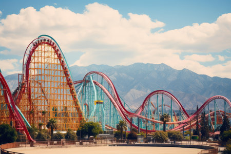Thrilling Spectacle: A Kaleidoscope of Colorful Roller Coaster Rides at an Amusement Parkの素材