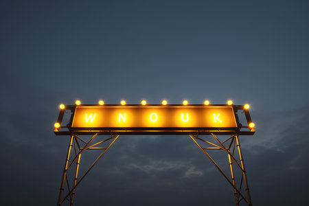 Guiding the Way: Illuminated Yellow Arrow Invites You into a Black Copy Space Skyの素材