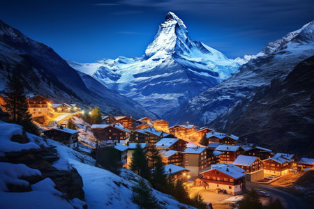 Hidden Gem: Unveiling the Serene Small Village nestled amidst the Majestic Mountain Alps near Zermatt-95の素材