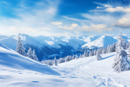 Winter Wonderland: Captivating Wintery Scenery Bathed in Sunlightの素材