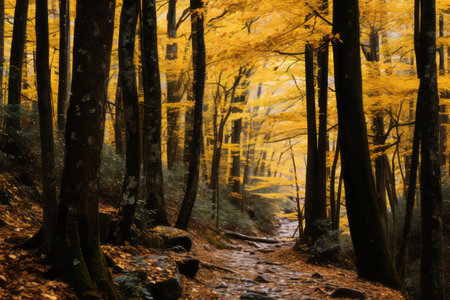 Golden Canopy: Vibrant Yellow Leaves Illuminate the Lush Great Smoky Mountain Forest-96の素材