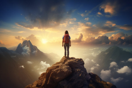 Finding Serenity: A Woman's Journey to the Peak - Capturing Tranquility at Mount 3 2 irag439995の素材