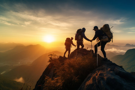 Scaling New Heights: Young Asian Trio Conquering the Mountain's Summitの素材