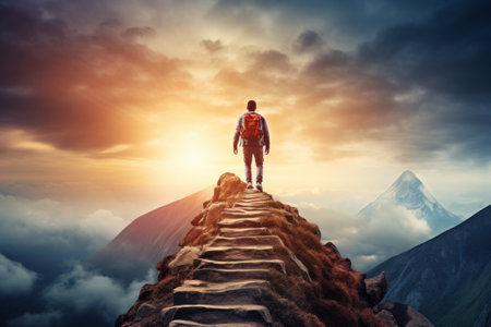 Journey to Great Heights: A Young Man's Self-Improvement Expedition â An_98 Climbs to the Mountain Topの素材