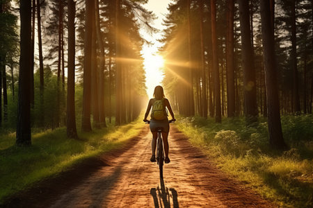 Embracing the Beauty: A Young Woman Cyclist's Tranquil Journey on a Summer Forest Trailの素材