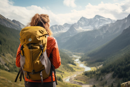 The Adventurous Journey of a Young Hiking Girl Amidst Majestic Mountainsの素材
