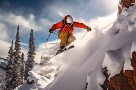 Thrilling Backcountry Bliss: Exhilarating Cliff Jumping on a Sunny Powder Day in Coloradoの素材