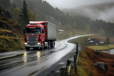 Braving the Elements: A Truck's Journey in Nesbyen, Norwayの素材