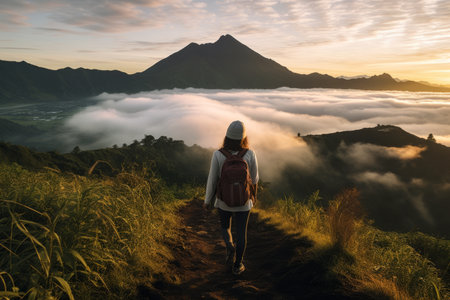 Dawn's Awakening: A Girl Traveler's Journey to Bali's Mount Baturの素材