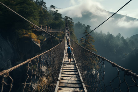 Mountain Escapades: Embracing Adventure on a Suspension Bridgeの素材
