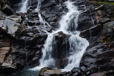 Capturing Nature's Cascade: A Spectacular Vertical Shot of Water Flowing on a Rocky Slopeの素材