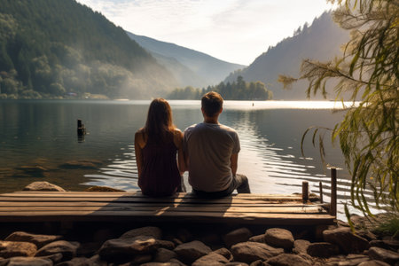 Serene Adventure: A Mountain Hiking Trip Embracing Nature's Beauty by the Lakeの素材