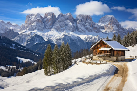 Winter Wonderland in Alpago: Majestic Mountains, Serene Fields, and Enchanting Tree Scapesの素材
